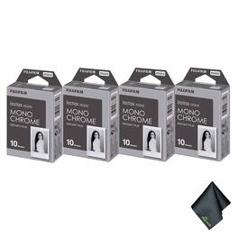 Fujifilm - 4xFUJIFILM INSTAX MINI Monochrome Instant Film (10 Exposures), Microfiber Cleaning Cloth, Bundle