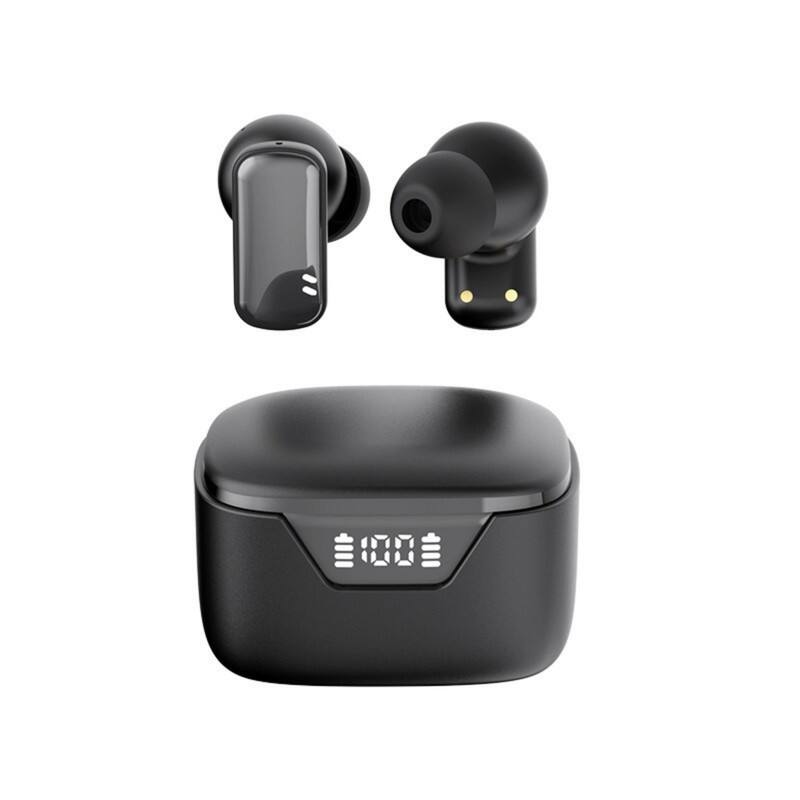 Front. RISOKEYS - Mini Wireless Bluetooth Earbuds, 50H Battery with Digital Display, Easy Use for Travel Workout - Black.