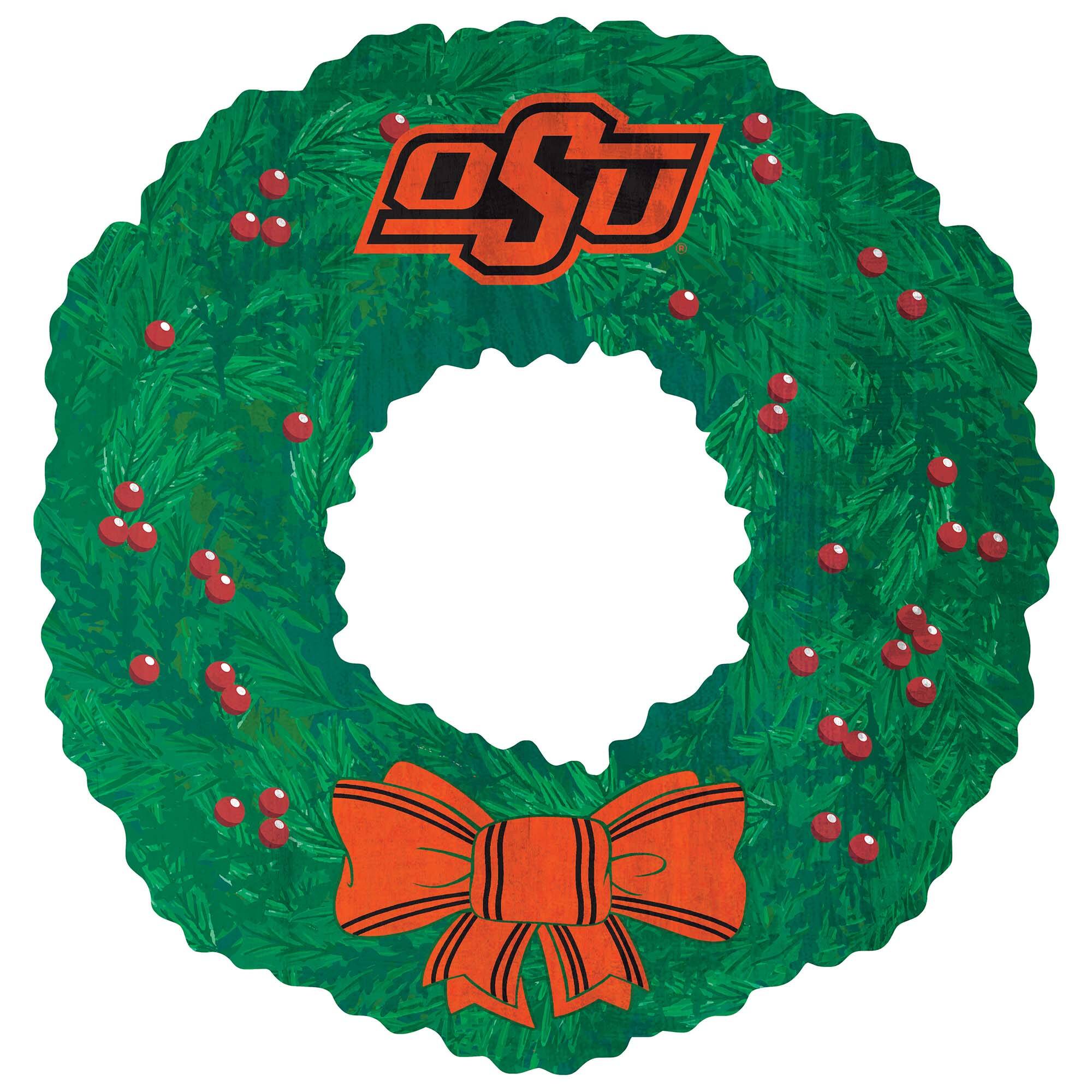 Front. Fan Creations - Oklahoma State Cowboys 16'' Team Wreath Sign - Green.