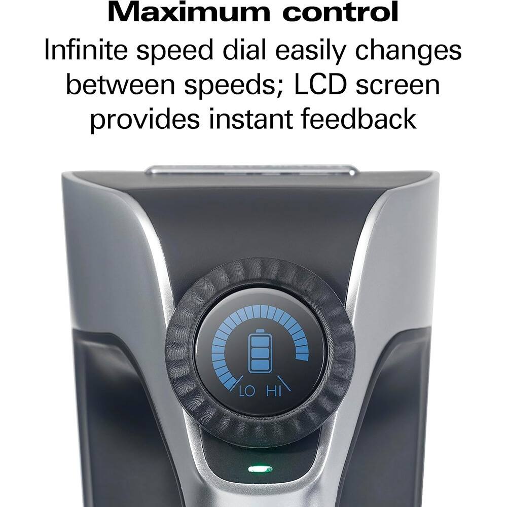 Maximum control  
Infinite speed dial easily changes between speeds; LCD screen provides instant feedback