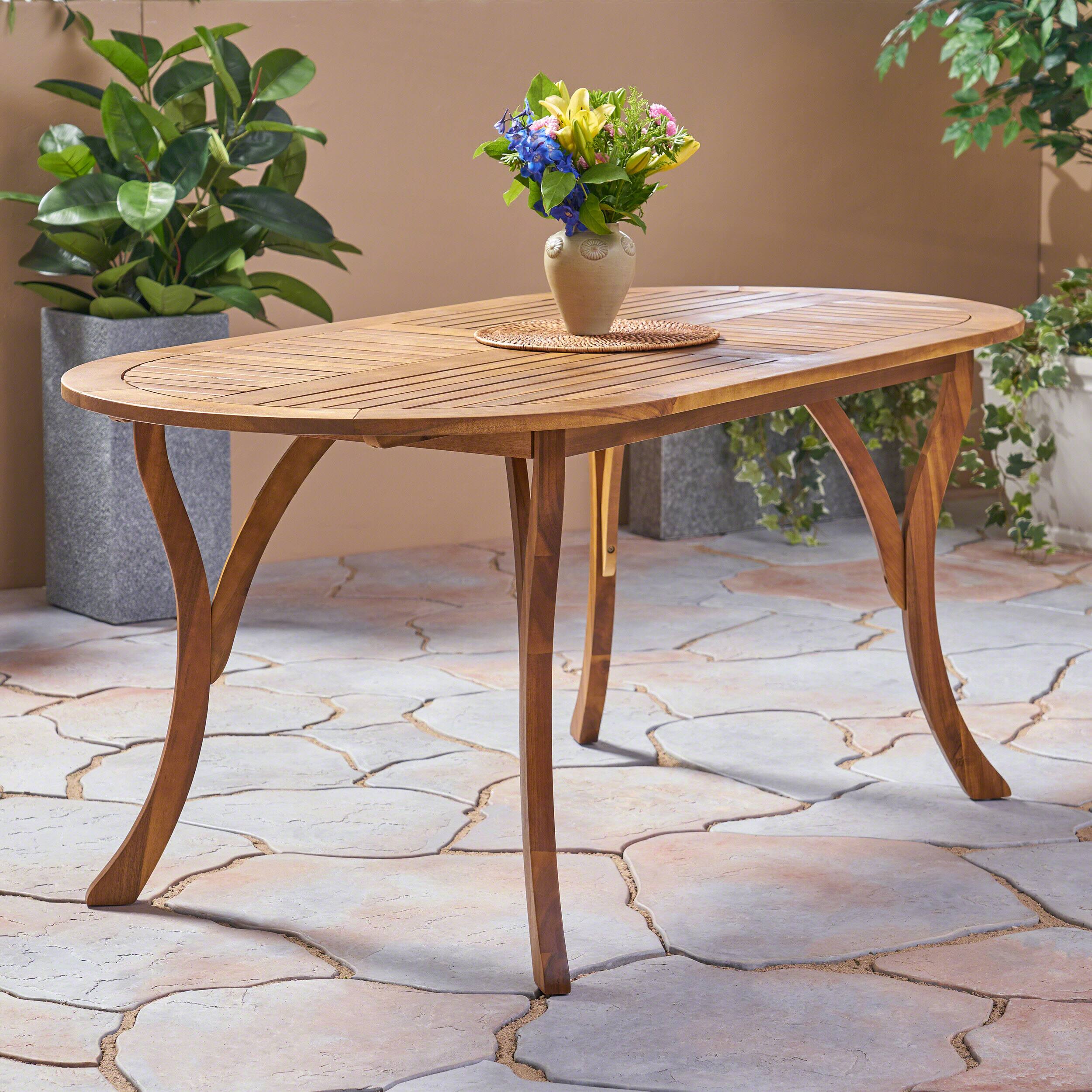 Front. APRILSOUL - Acacia Wood 70in Dining Table - Teak.