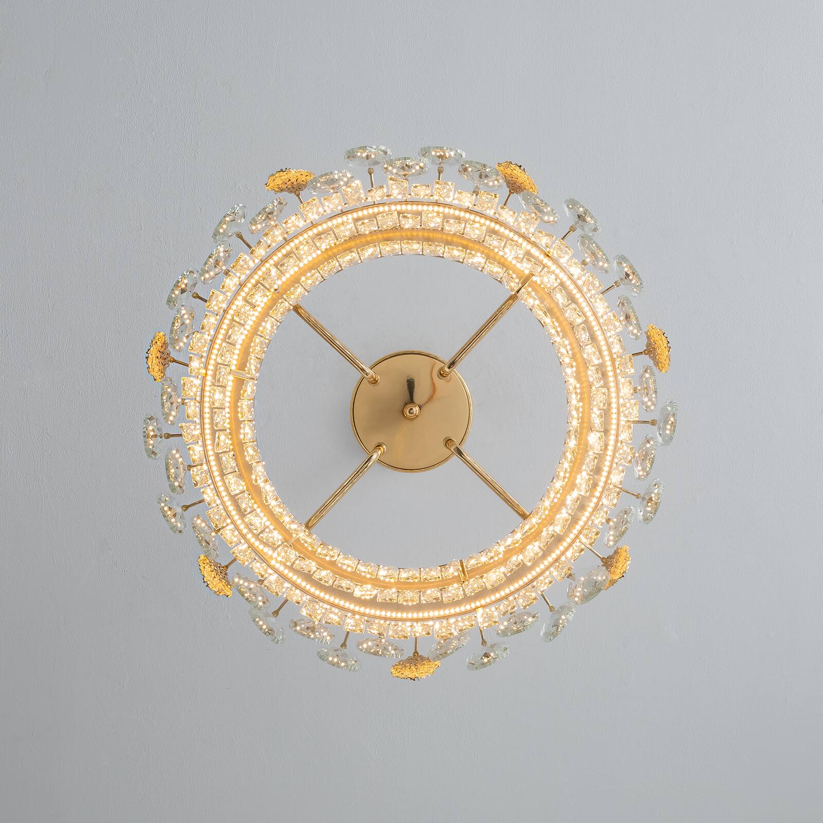 Alt View 7. Siljoy - 23.6" Gold K9 Crystal Chandelier, Modern French Dimmable LED Pendant Light for Dining Kitchen Living Room - Gold.