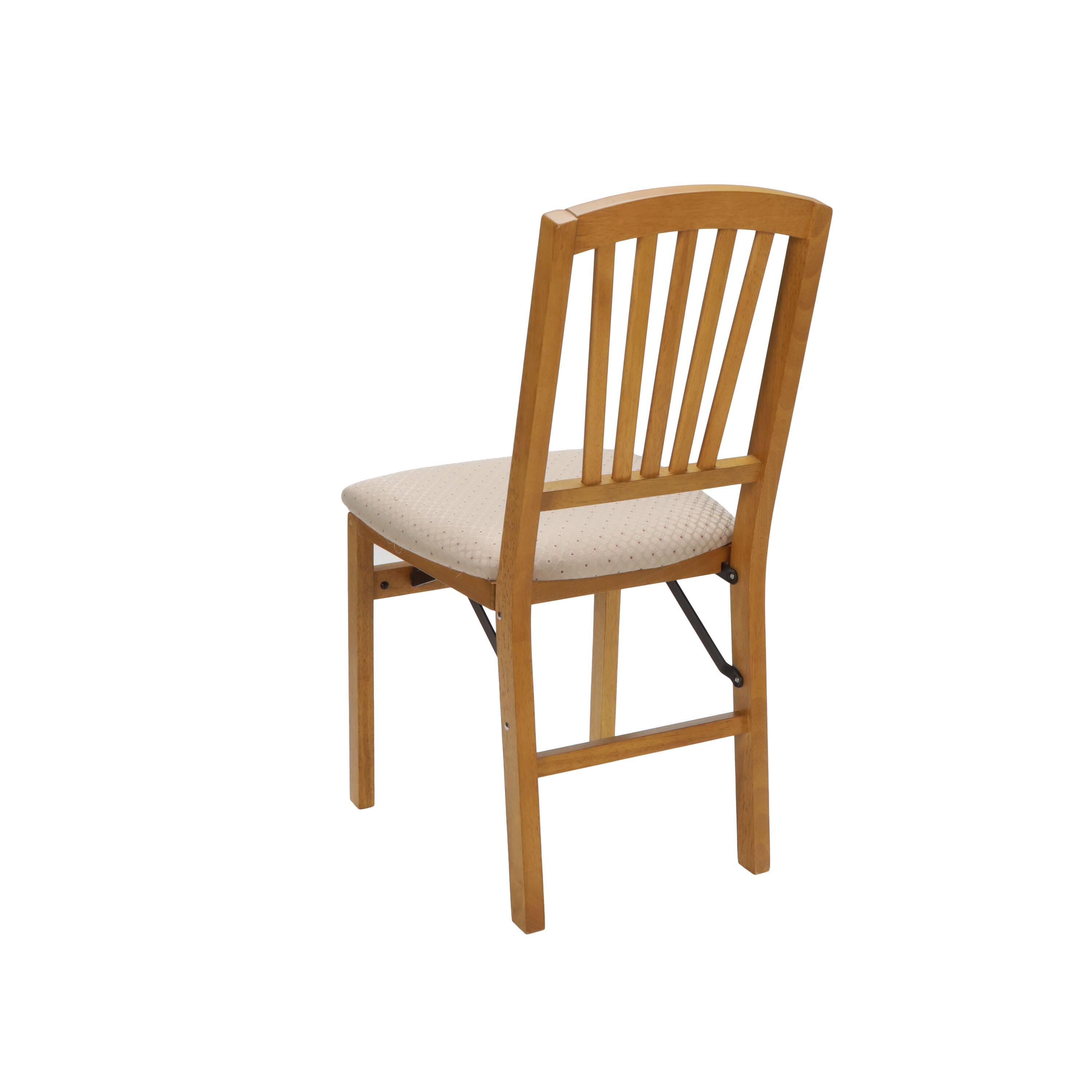 Left. Stakmore - Stakmore Mission Fusion Folding Chair, Oak Frame with Blush Fabric - Brown.