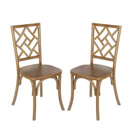 Emma + Oliver - Decker Set of 2 Solid Wood Stack Dining Chairs with Decorative Back Design - Pecan