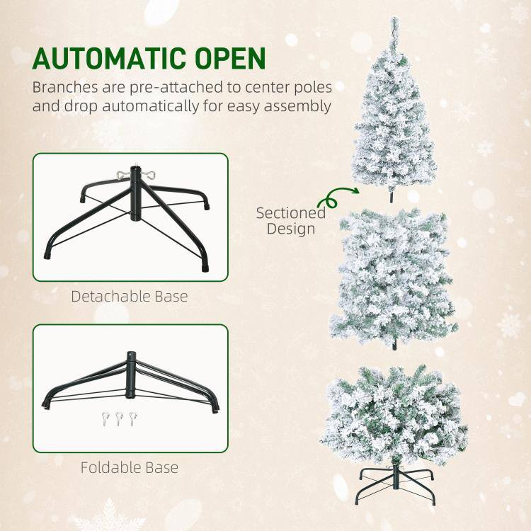 AUTOMATIC OPEN  
Branches are pre-attached to center poles and drop automatically for easy assembly

Sectioned Design  
Detachable Base  
Foldable Base