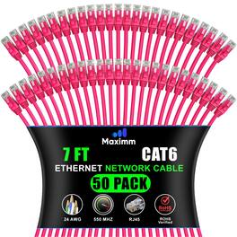 Maximm - Cat 6 Ethernet Cable 7 ft (50-Pack) - UTP, 10Gbps, 550MHz
