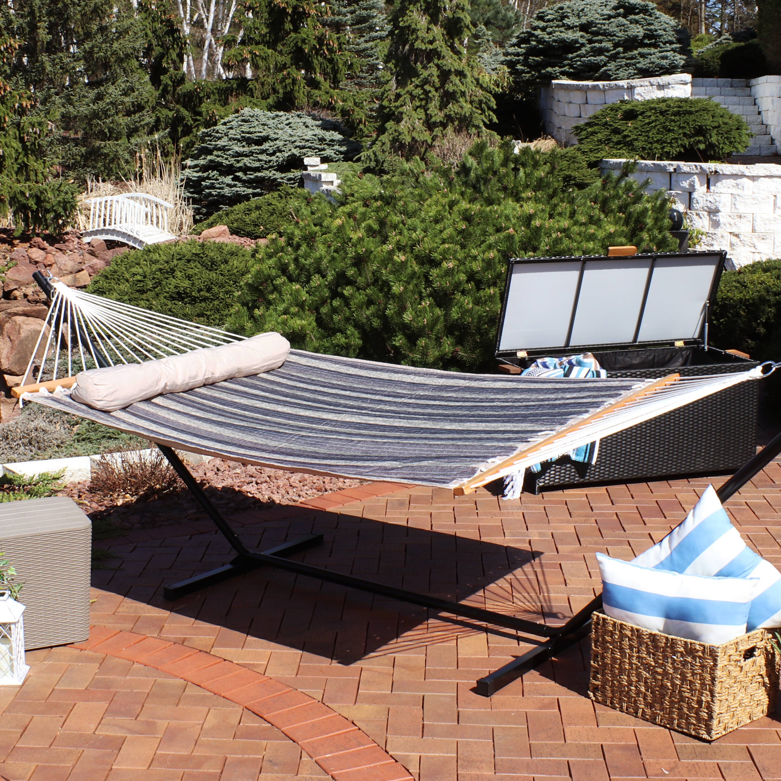 Alt View 7. Sunnydaze - Large Quilted Hammock with Spreader Bar and Pillow - Mountainside.