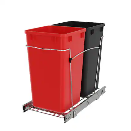 Front. Rev-A-Shelf - Rev-A-Shelf Double Pullout Trash Can 27 qt. for Kitchen, RedBlk, RV-15KD-1618C-S - Red/Black.