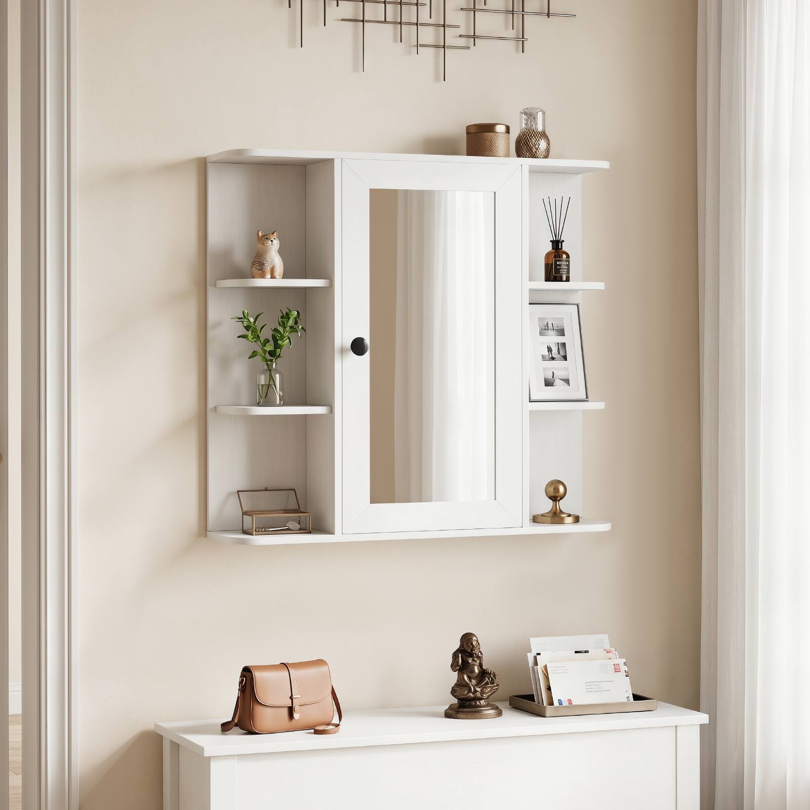 Alt View 3. Costway - Costway Wall Mounted Bathroom Medicine Cabinet with 3 Inner Shelves & 6 Open Side Shelves - White.