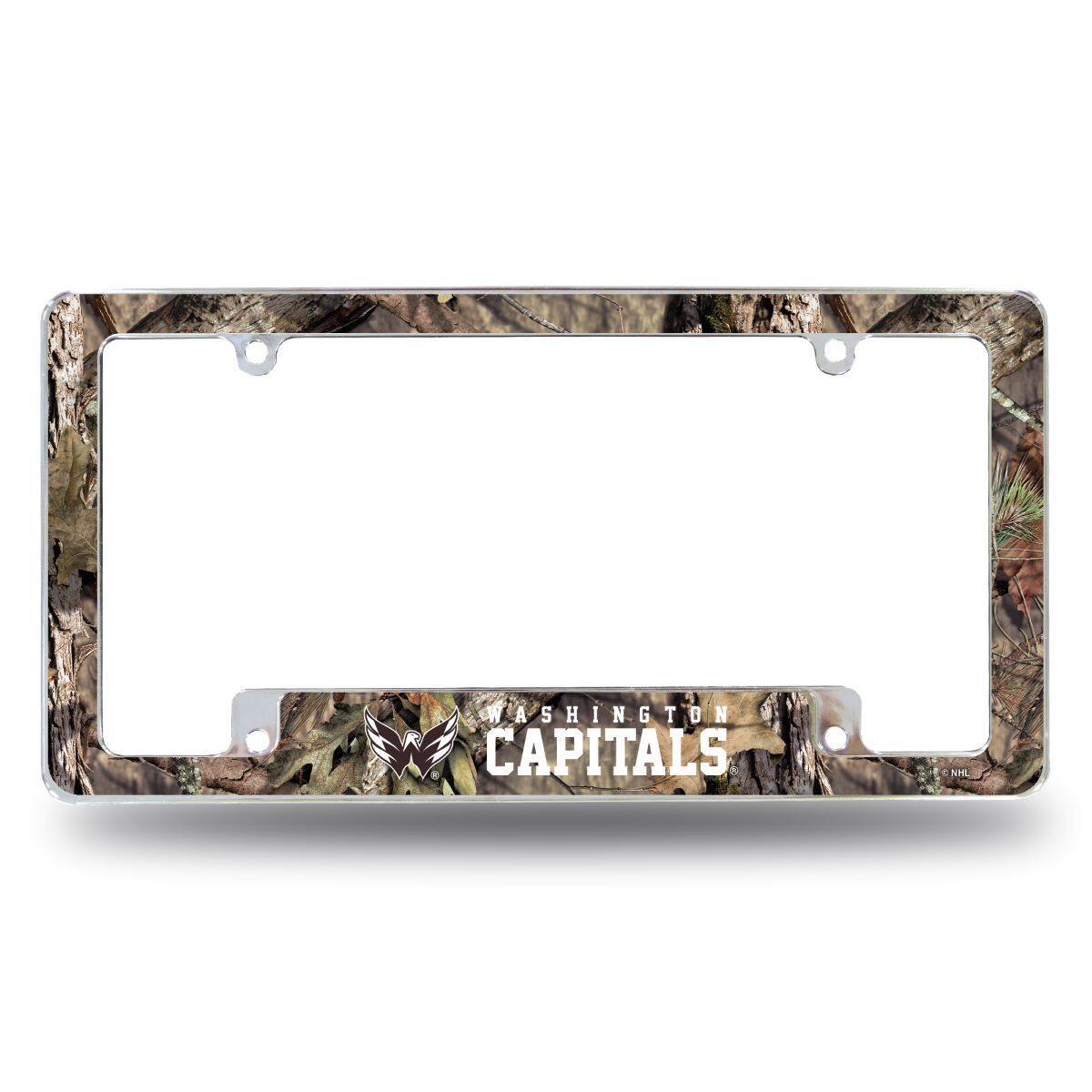 Washington Capitals Chrome Metal License Plate Frame with Mossy Oak Camouflaged Camo Design