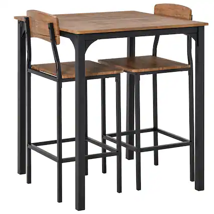 Front. Homcom - 3 Piece Counter Height Bar Table and Chairs Set, Industrial Small Dining Table Set for 2, Square Kitchen Table - Walnut and Black.