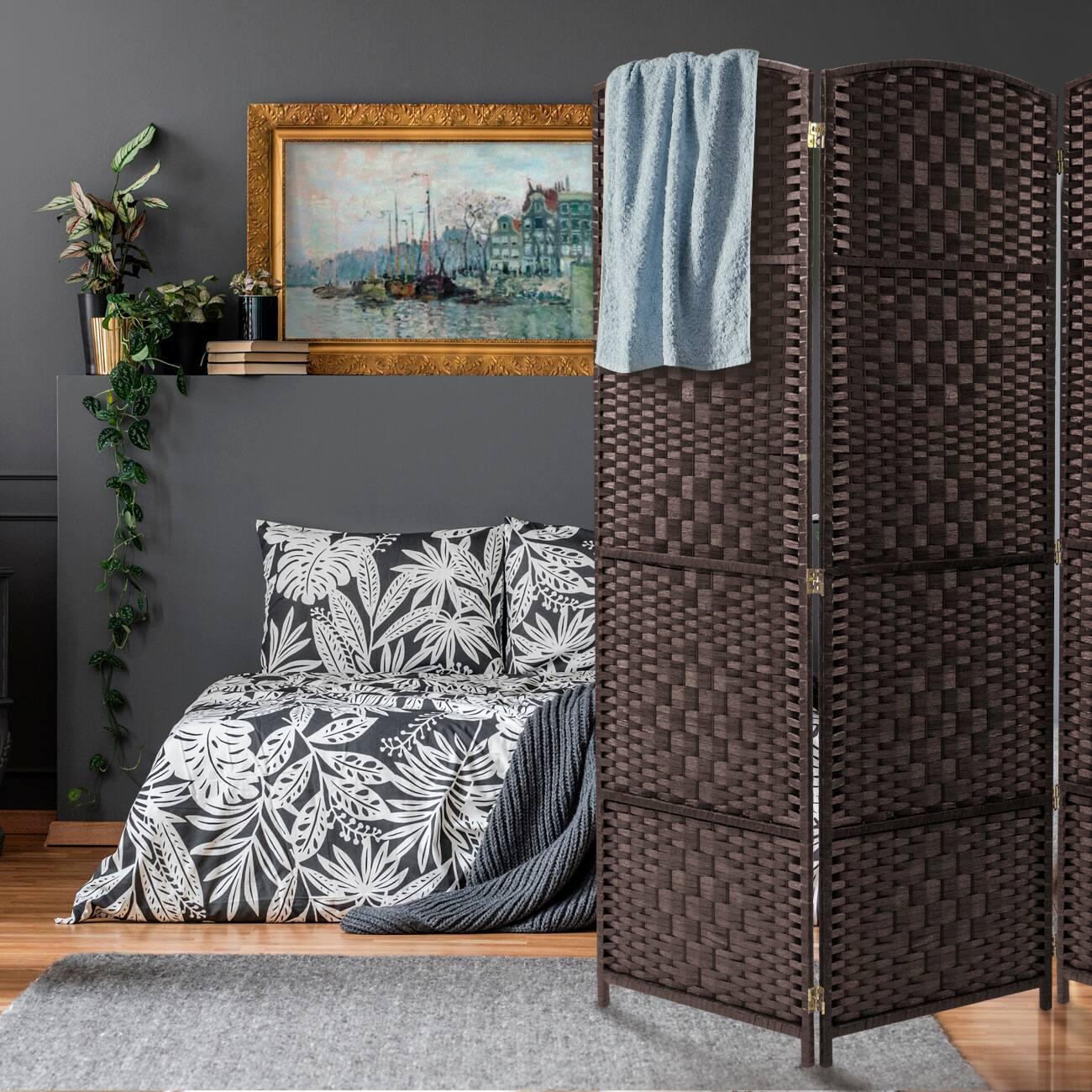 Left. Sorbus - Sorbus 6 Panel Room Divider 6 ft. Tall - Privacy Screen, Extra Wide Double Hinged Panels, Diamond Double-Weaved - Brown.