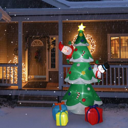 Winado - 8ft Inflatable Christmas Tree with Santa Claus,Snowman,Gift Boxes,9 LED Lights Blow Up Yard Decoration - Multicolor