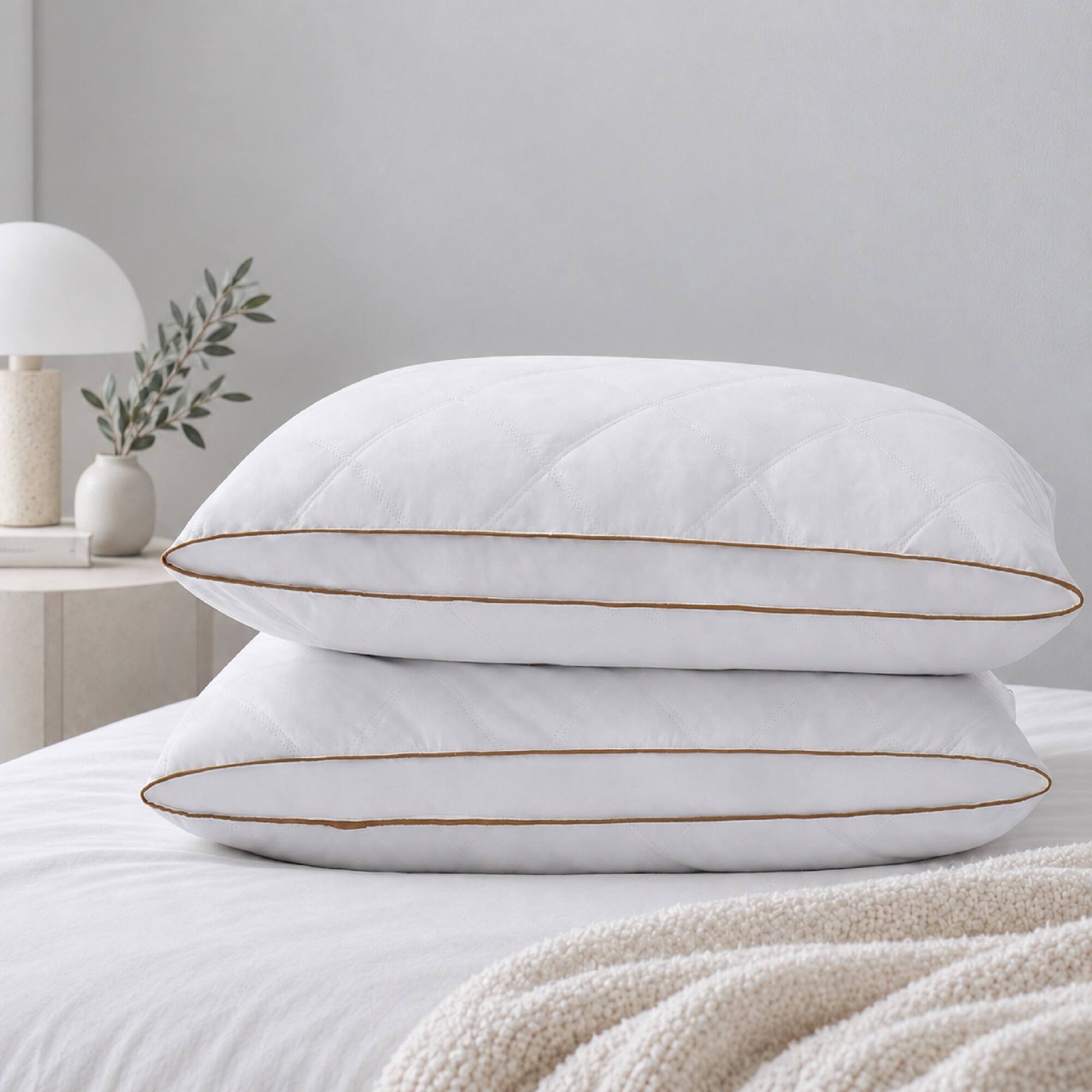 Front. Peace Nest - Peace Nest Gusseted Goose Down Feather Pillows Set of 2 - White.