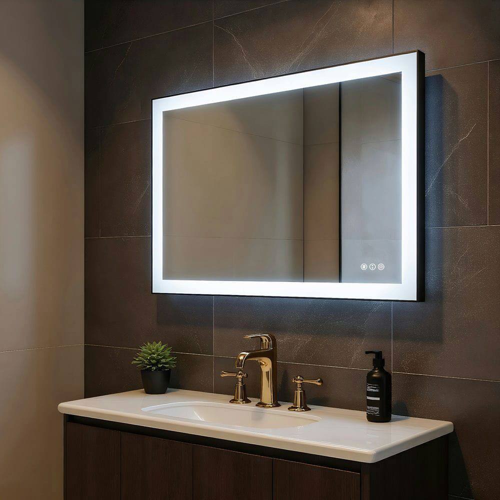 Alt View 6. Kadyn - 48x32 Inch Extra Wide Rectangle LED Bathroom Mirror with Black Frame - Black.
