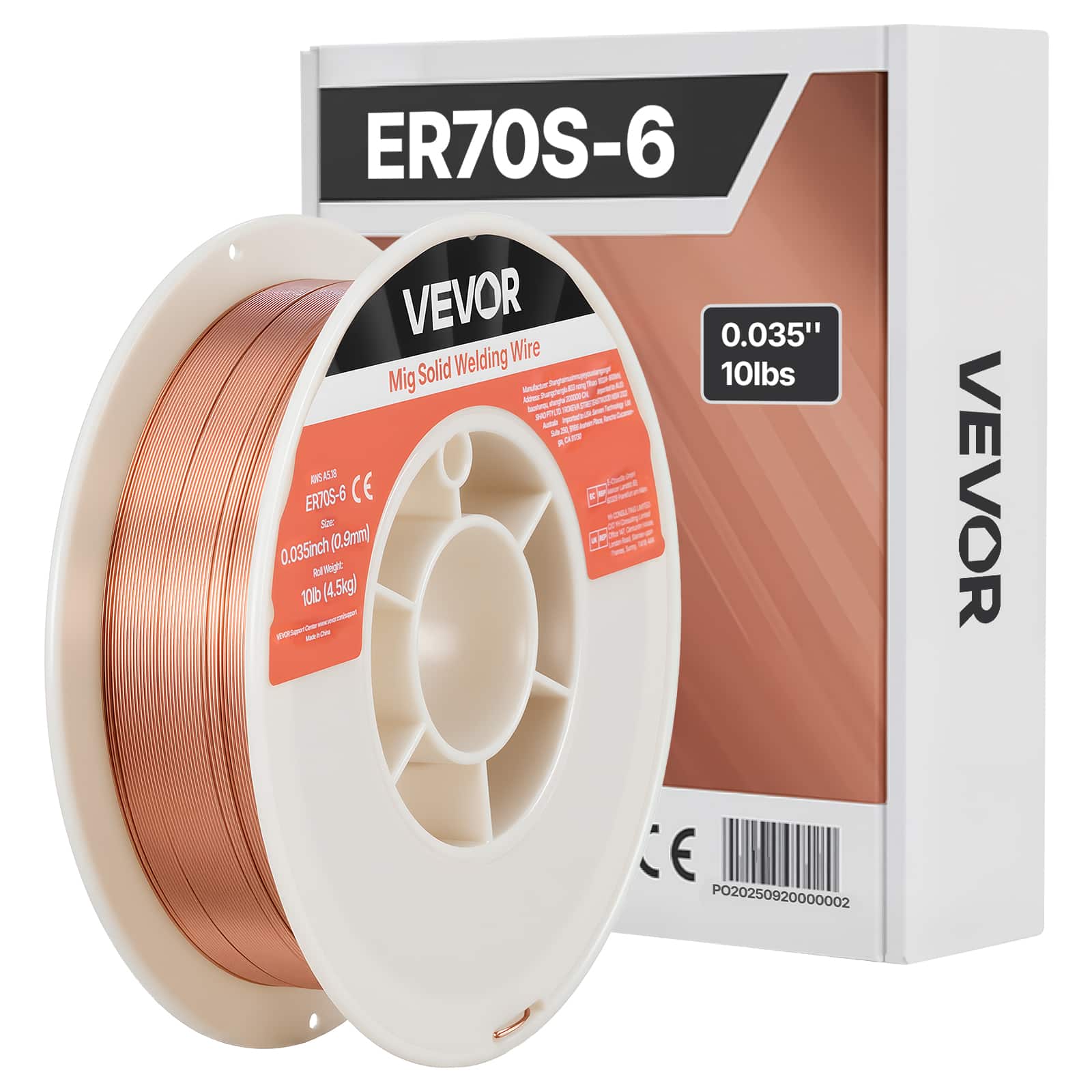 VEVOR - Solid MIG Welding Wire, ER70S-6 0.035-inch 10 LBS, Low Spatter Mild Steel Welding Wire with High Deoxidizers - Copper