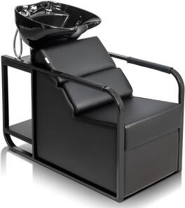 Winado - Backwash Unit Barber Shampoo Chair with Tilting Ceramic Bowl, Retractable Sprayer, Removable Neck Rest for Salon Beauty - Black