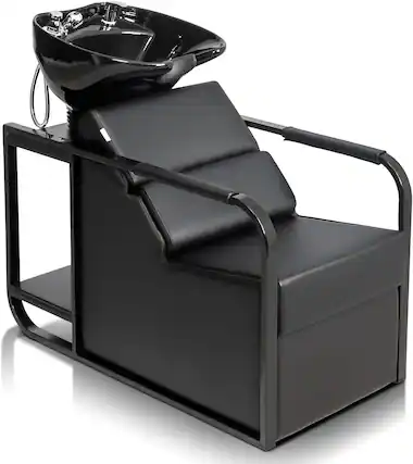 Front. Winado - Backwash Unit Barber Shampoo Chair with Tilting Ceramic Bowl, Retractable Sprayer, Removable Neck Rest for Salon Beauty - Black.