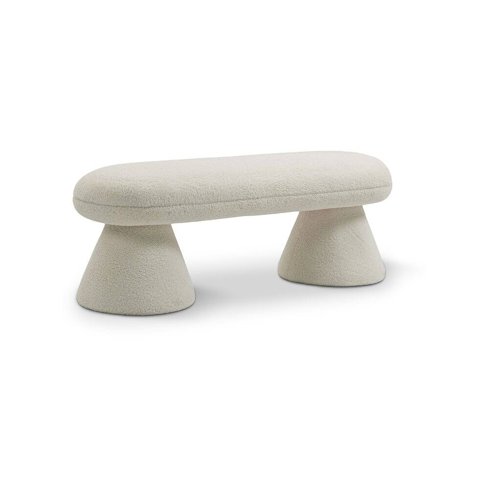 Front. Meridian Furniture - Drum Beige Faux Shearling Teddy Fabric Bench - Beige.