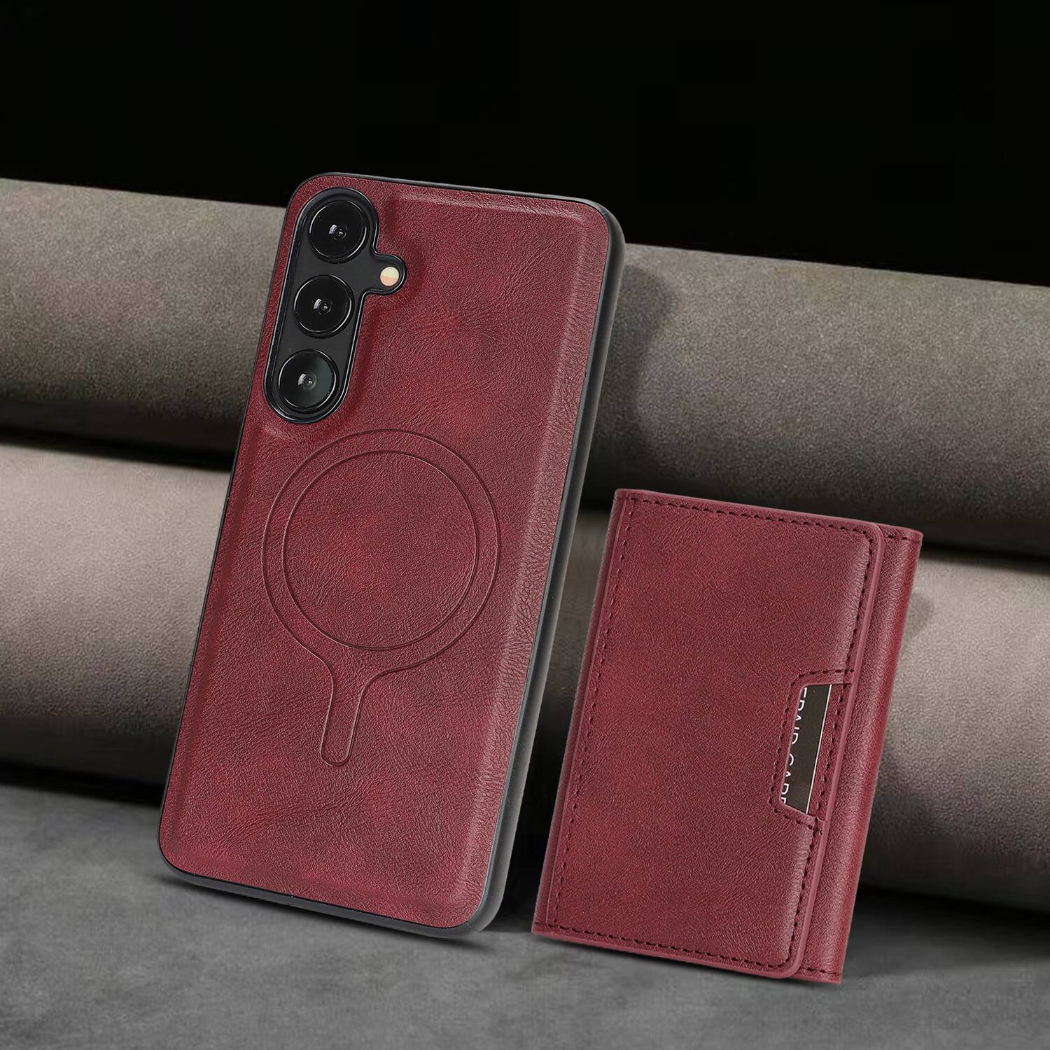 Left. Dteck - 2-in-1 Magnetic Wallet Case for Samsung Galaxy A17 5G, Shockproof PU Leather Cover with Detachable 7-Card Holder - Winered.