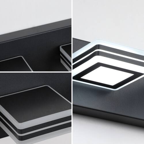 Alt View 2. LUCKY ONE - 32in Wall Mount LED Vanity Light, 5-Light Black Fixture with Square Acrylic Shades for Bathroom - Black.