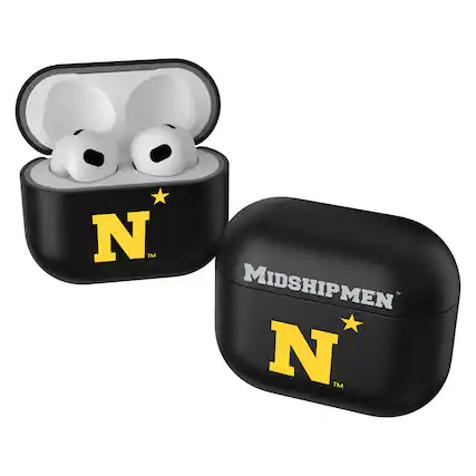 Front. Keyscaper - Navy Midshipmen Black Navy Midshipmen Insignia AirPods 3rd Gen Case Cover - Black.