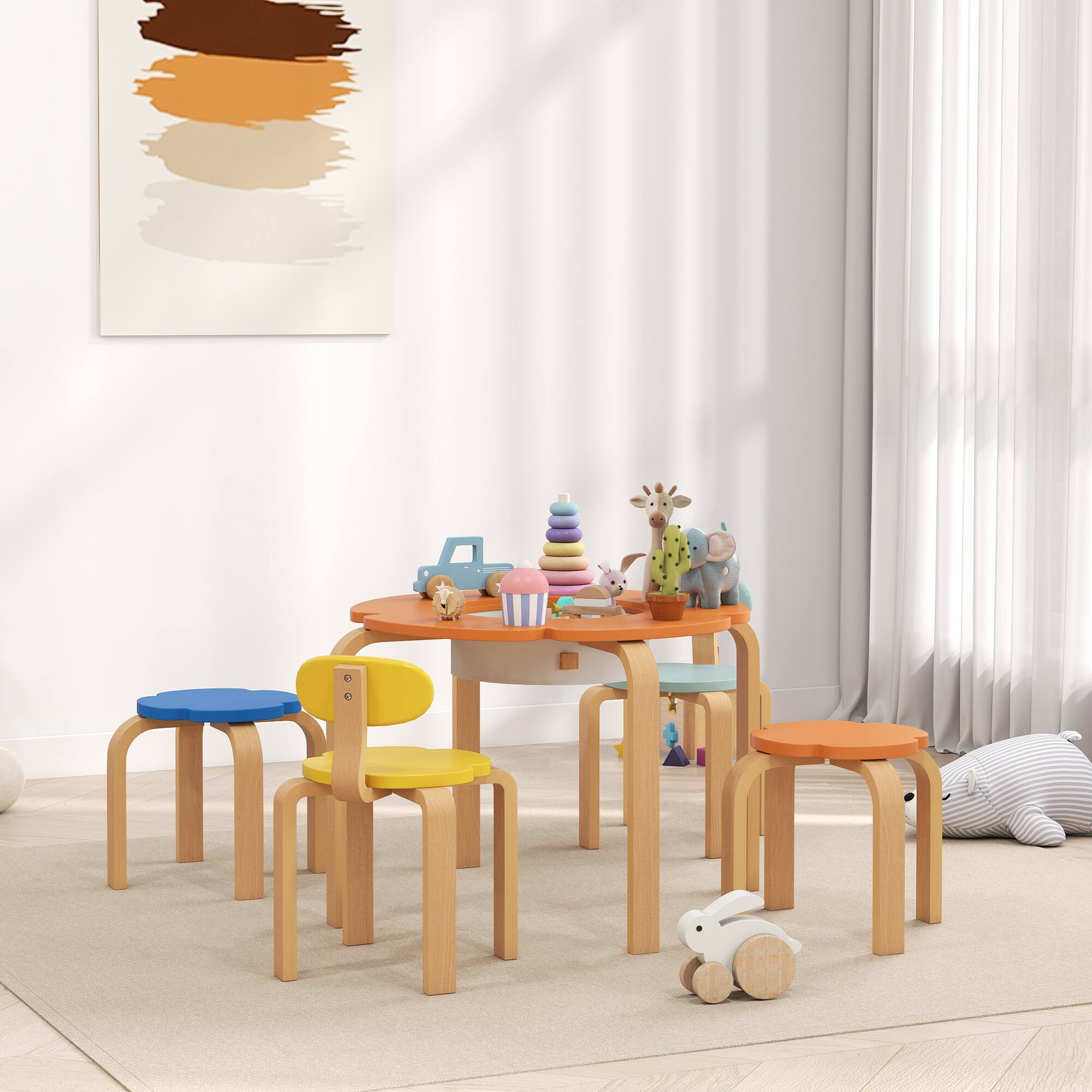 Alt View 1. Qaba - Piece Kids Table and Chairs Set, Toddler Table and Chair Set with Built-in Storage, for Nursery - Multi-colored.