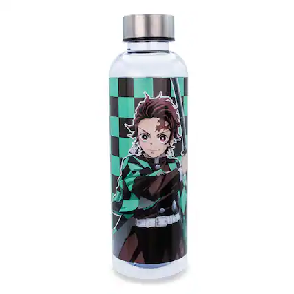 Front. Surreal Entertainment - Demon Slayer Tanjiro Kamado Plastic Water Bottle | Holds 20 Ounces - Green.