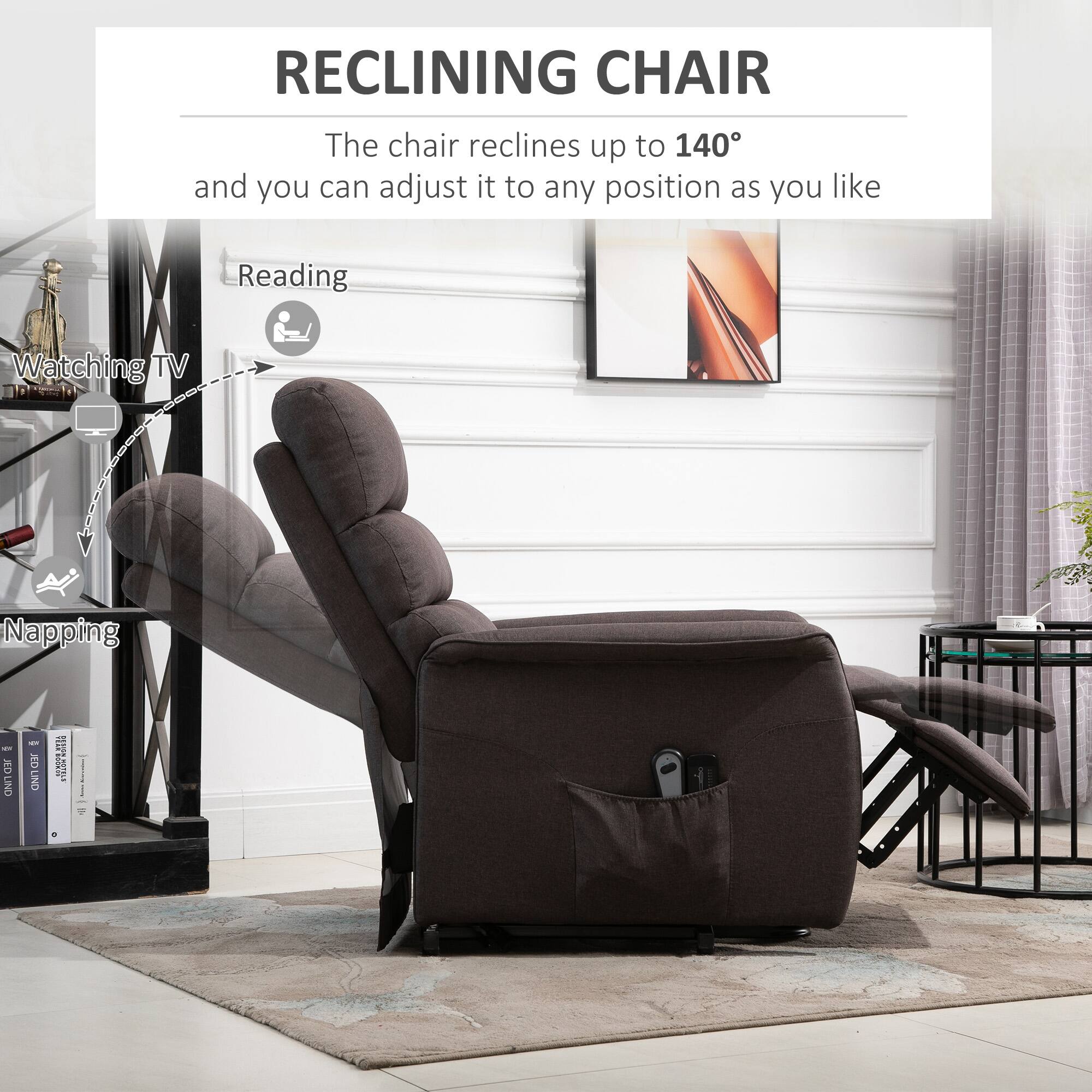 RECLINING CHAIR
The chair reclines up to 140° and you can adjust it to any position as you like
Reading
Watching TV
Napping
LIND - NO LIND
