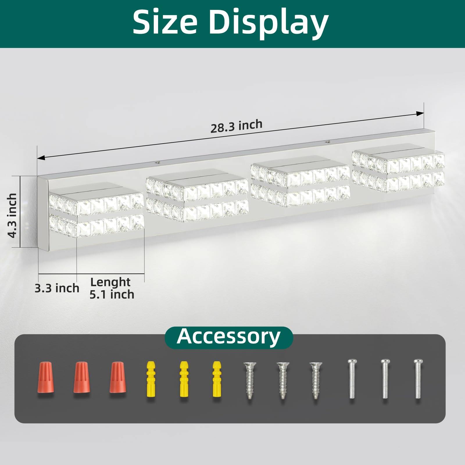 Size Display  
28.3 inch  
4.3 inch  
3.3 inch  
Lenght 5.1 inch  
Accessory