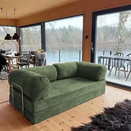 Front. KERDOM - 62'' Wide Corduroy Sleeper Sofa Bed, Convertible Loveseat Sofa With Pull-out Bed, Foldable Spliced Block Lounge Couch - Olive Green.