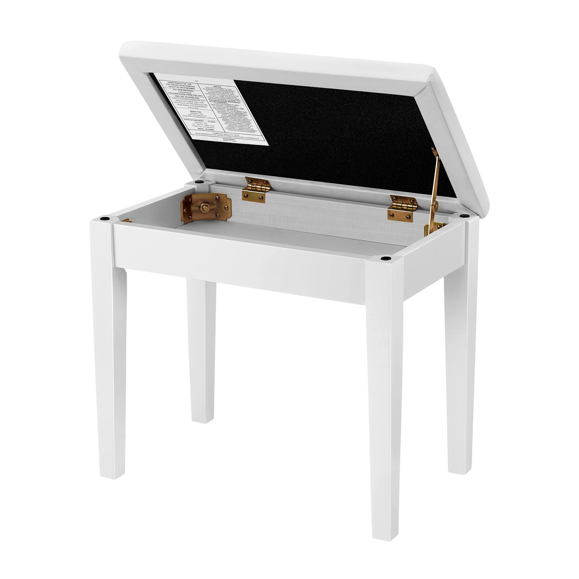 Back. Songmics Home - Piano Bench with Padded Cushion and Storage Compartment for Music Books, Vanity Stool, Tufted Wooden Piano Seat - White.
