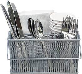 Sorbus - Sorbus® Utensil Caddy — Silverware, Napkin Holder, and Condiment Organizer — Multi-Purpose Steel Mesh Caddy - Silver