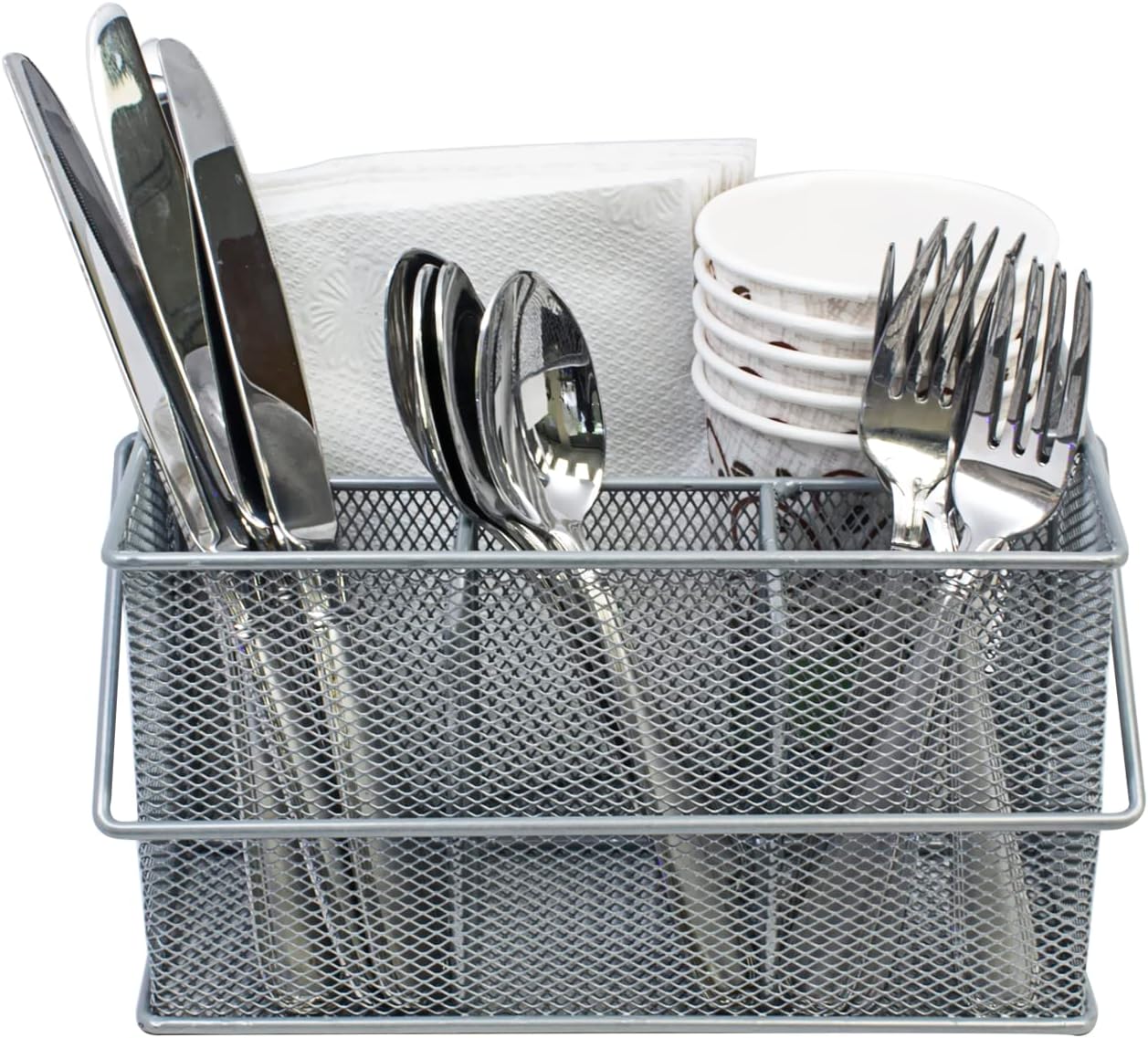 Front. Sorbus - Sorbus® Utensil Caddy — Silverware, Napkin Holder, and Condiment Organizer — Multi-Purpose Steel Mesh Caddy - Silver.
