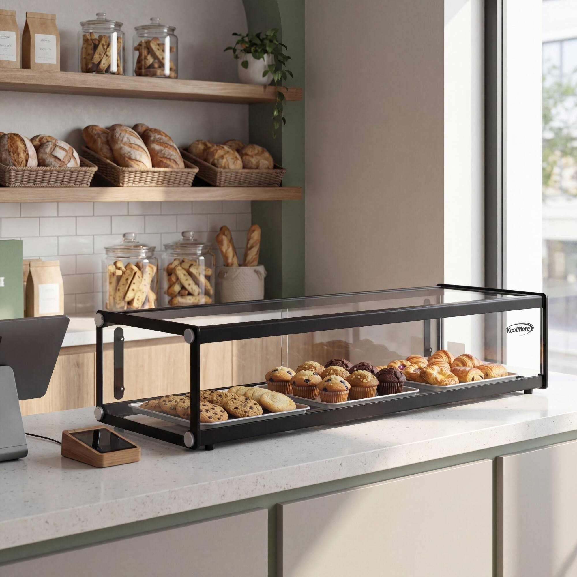 Back. Koolmore - 1.5 Cu Ft Slim  Flat Dry  Bakery Display Case with  Black Aluminum Accents KM-DC-17SBK - Black.