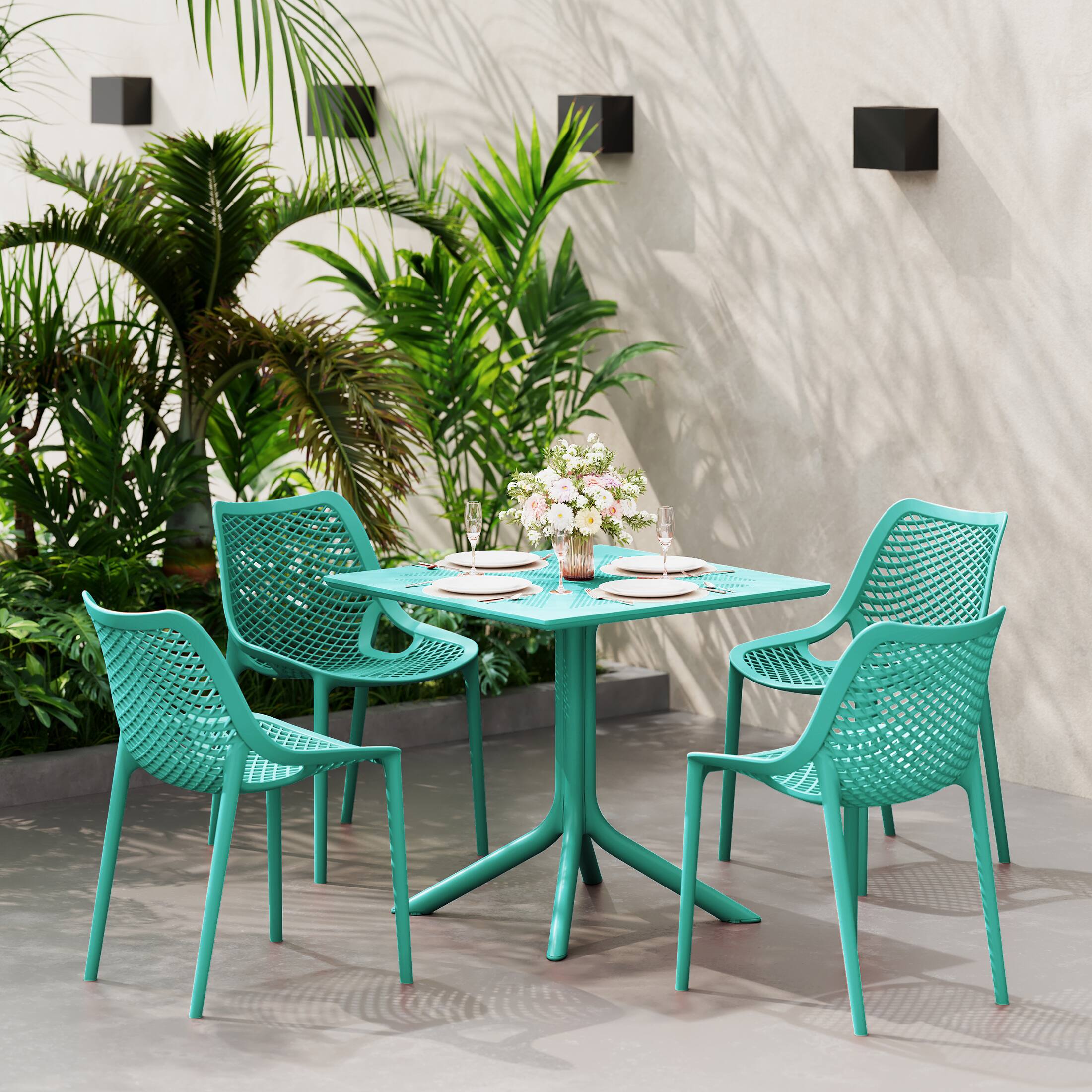 Angle. WestinTrends - WestinTrends Playa 31.5" Square Plastic Outdoor Patio Dining Table for 4 - Turquoise.