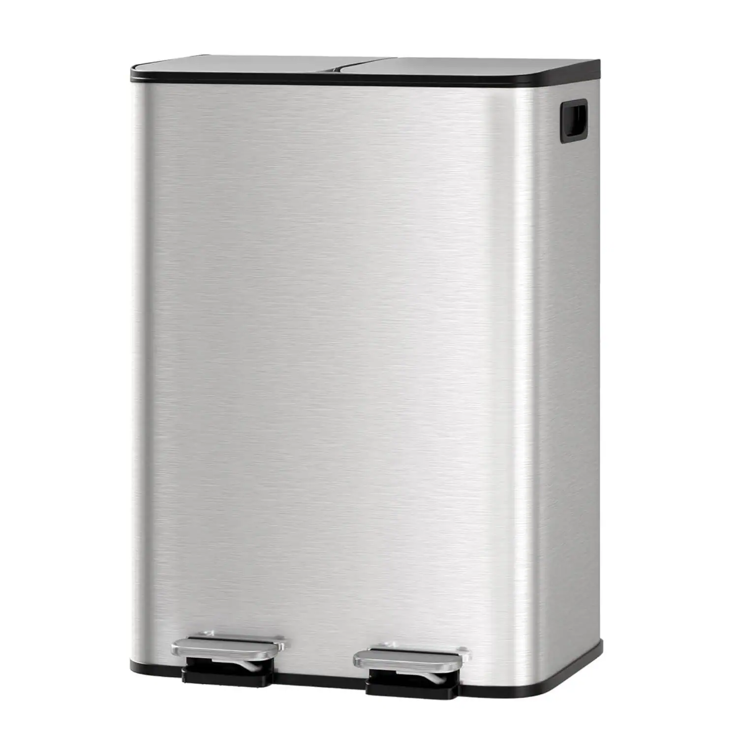 Front. Acekool - 2 x 10.6 Gal Double Trash Can, Stainless Steel Dual Compartment Step-On Trash Can for Kitchen, Silver - Silver.