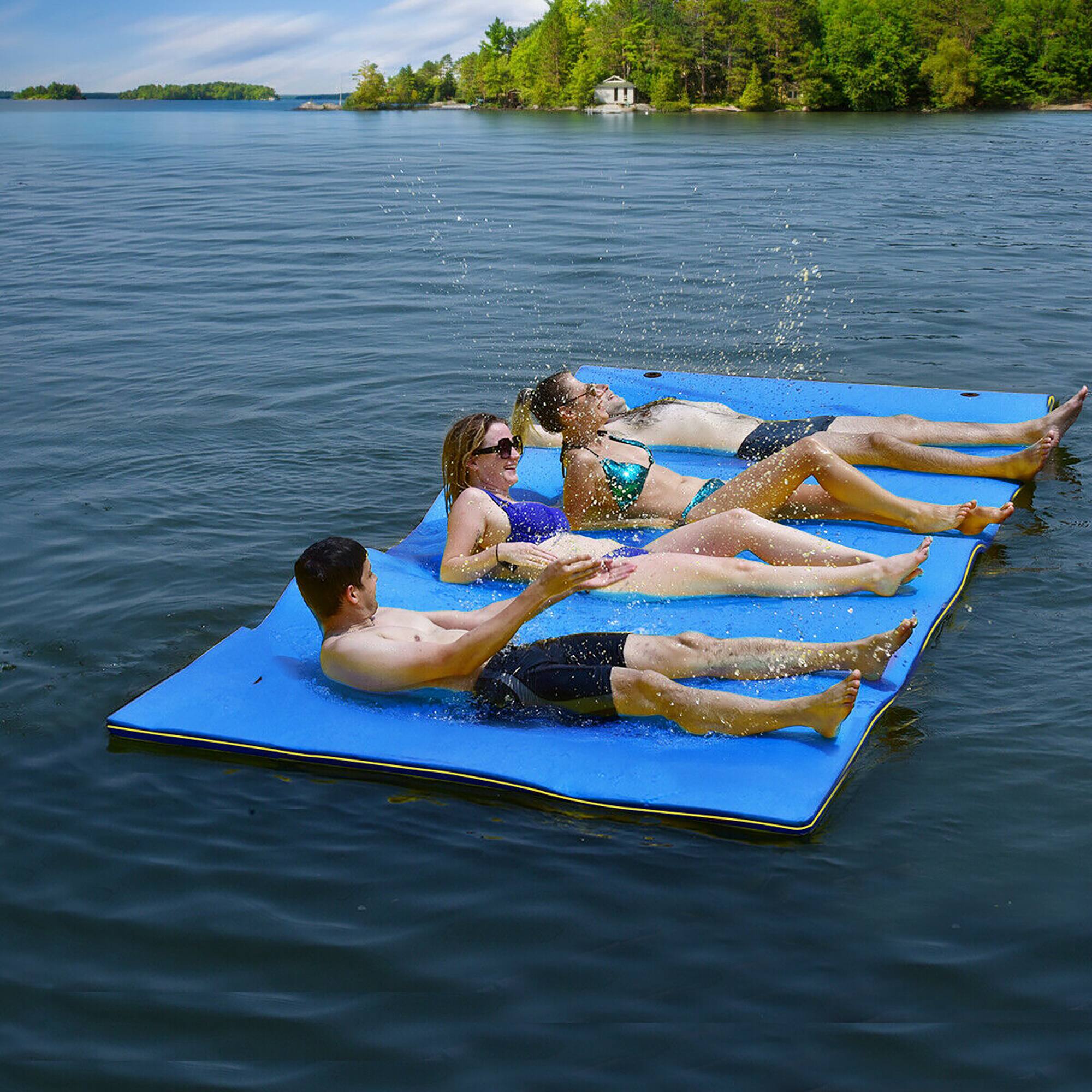 Alt View 1. Costway - Costway 3 Layer Floating Water Pad Foam Mat Water Recreation Relaxing Tear-resistant 9' x 6' - Blue.