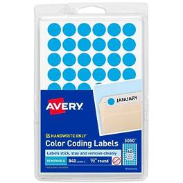 Avery - Color-Coding Labels, 1/2 " Dia, Non-Printable, 840 Labels/Pack (5050) - Light Blue