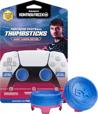 SteelSeries THE BEST-SELLING CONTROLLER KONTROLFREEK ENHANCEMENT BRAND* PRECISION FOOTBALL THUMBSTICKS DANNY AARONS EDITION MID-RISE LEFT STICK 1 5x 5K MID-RISE RIGHT STICK OUTMANE SCORE MORE GOALS WITH IMPROVED AIM DESIGNED FOR PS5