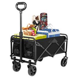 PAIHOME - Collapsible Utility Wagon with 360° Rotating Wheels, 3-in-1 Foldable Cart, 2 Storage Bags, Ideal for Camping, Grocery, O - Black