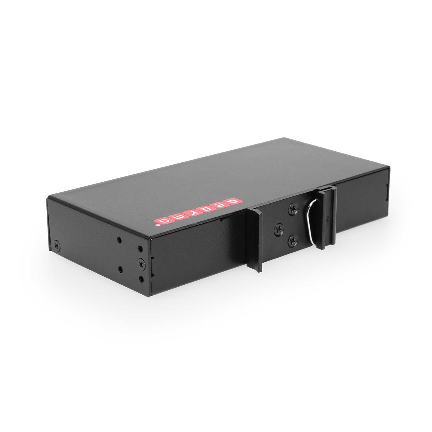 Angle. Gearmo - 4-Port USB 3.0 Hub - 5Gbps - Surge Protection - Surface & DIN-Rail Mountable - Includes Power Adapter - Black.