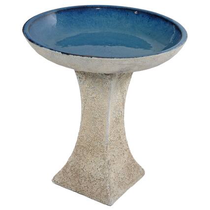 Front. Sunnydaze - Nantes Lava Finish Bird Bath Distressed Ceramic - White.