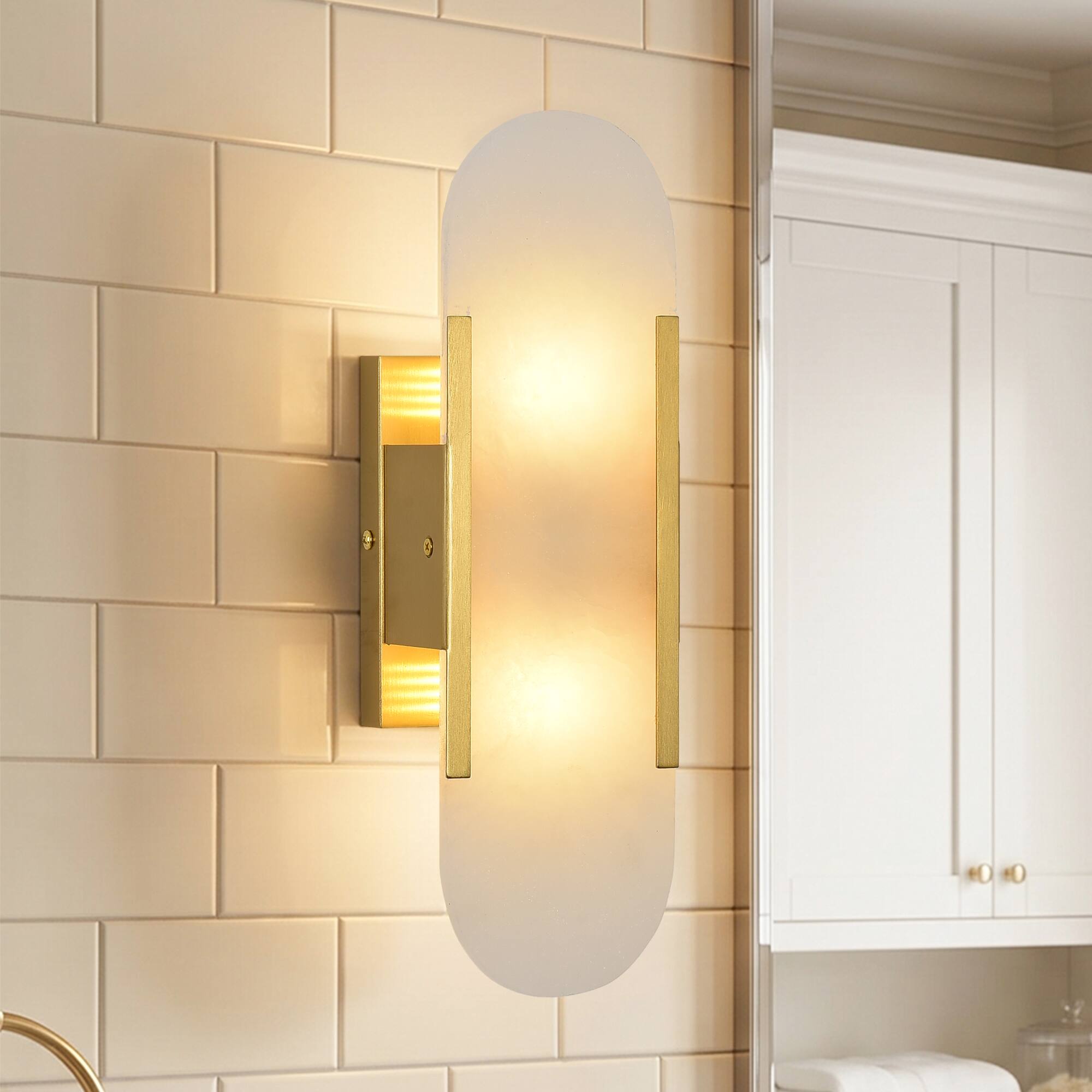 Back. Parrot Uncle - Modern Metal Marble Shade 2 Light Wall Sconce Vanity Light Fixture for Living Room Bedroom Corridor - Gold.
