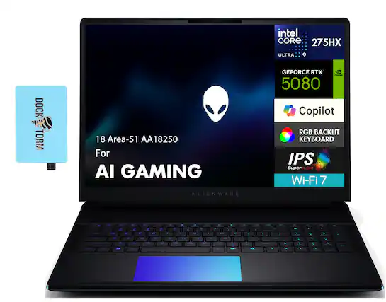 Intel Core 275HX Ultra 9
18 Area-51 AA18250
For AI Gaming
GeForce RTX 5080
Copilot
RGB Backlit Keyboard
IPS SuperClear
Wi-Fi 7
Alienware