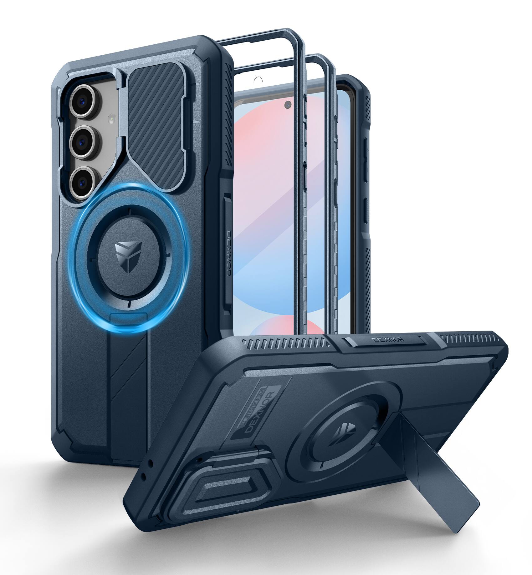 dexnor - for Samsung Galaxy S24 FE Case with Camera Cover & Adjustable Kickstand & Built-in Screen Protector - Navy Blue price history on PriceWatchPro