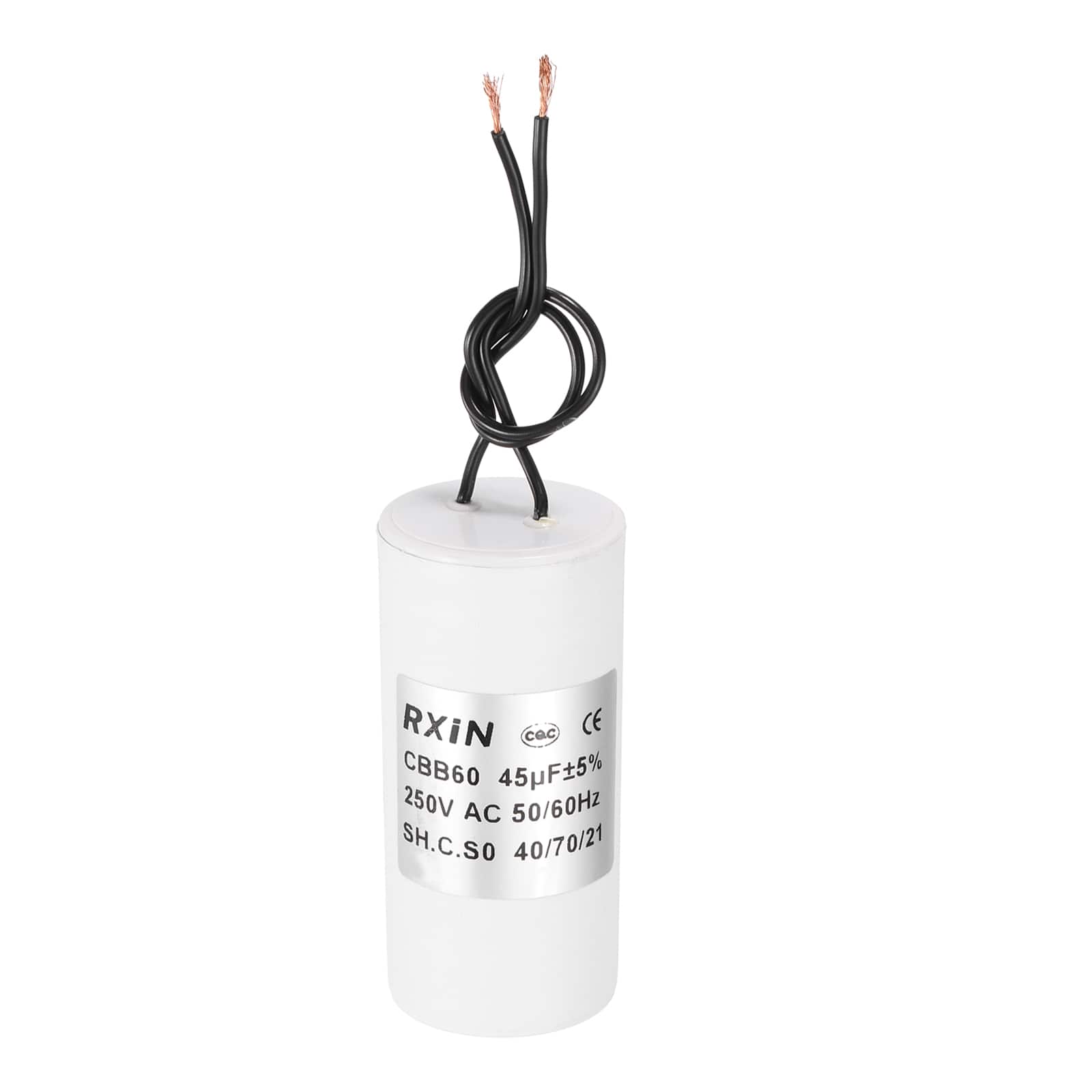 Unique Bargains - 45uF CBB60 Running Capacitor, AC 250V Cylinder 2 Wire for Air Conditioner, Compressor, Washing Machine - White
