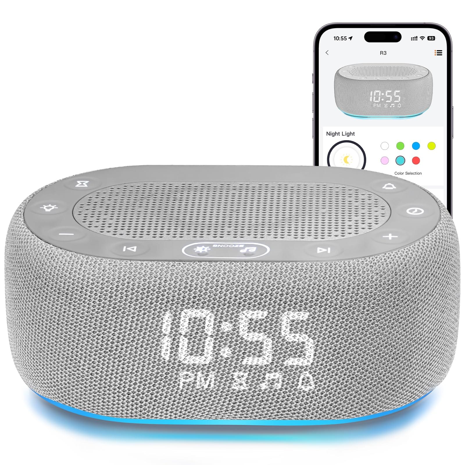 Dazzed Corner - Alarm Clock, White Noise Sound Machine - Gray