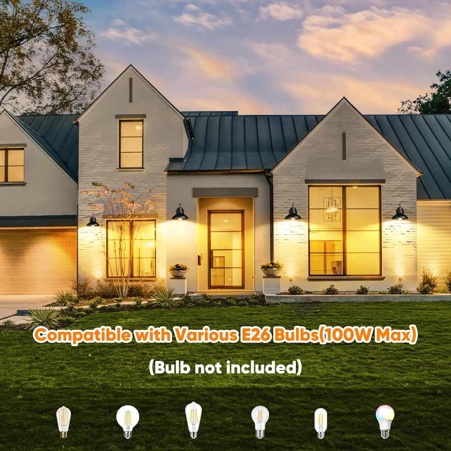 Compatible with Various E26 Bulbs (100W Max)  
(Bulb not included)