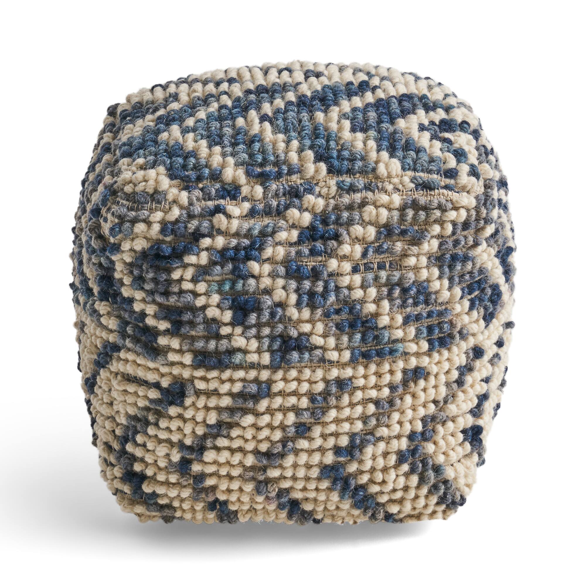 Angle. GOODSILO - Handcrafted Wool and Cotton Blend Square Pouf with Natural and Blue Design - Natural.